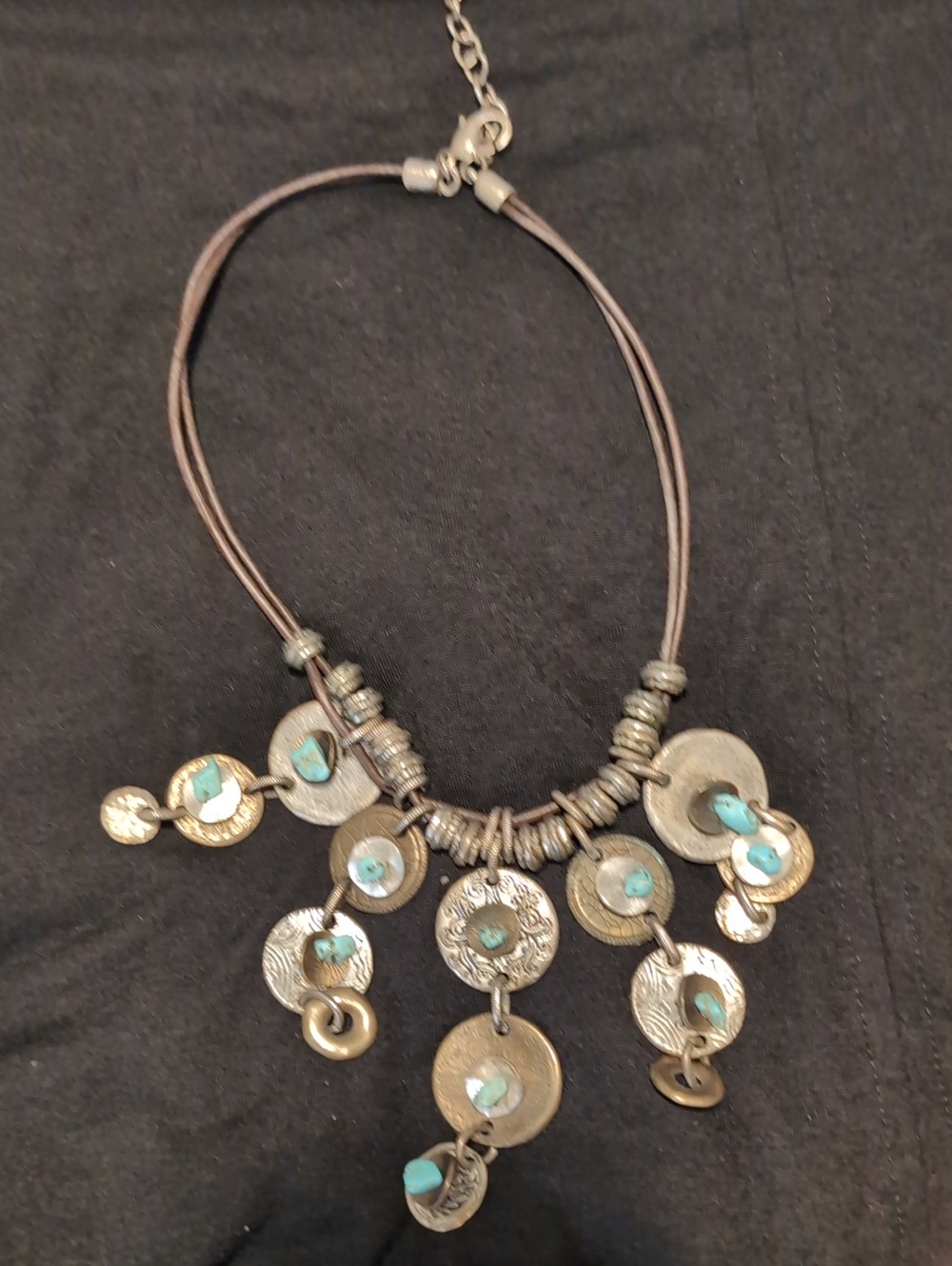 Chico's Turquoise and Antiqued Gold Coin Statement Necklace